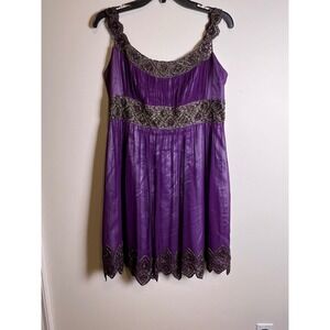 Adrianna Papell Evening‎ Beaded Purple Dress Embellished Flapper Formal Sz P12